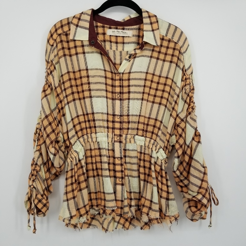 Free People | Pacific Dawn Plaid Button Tie Sleeve Top - Picture 3 of 9
